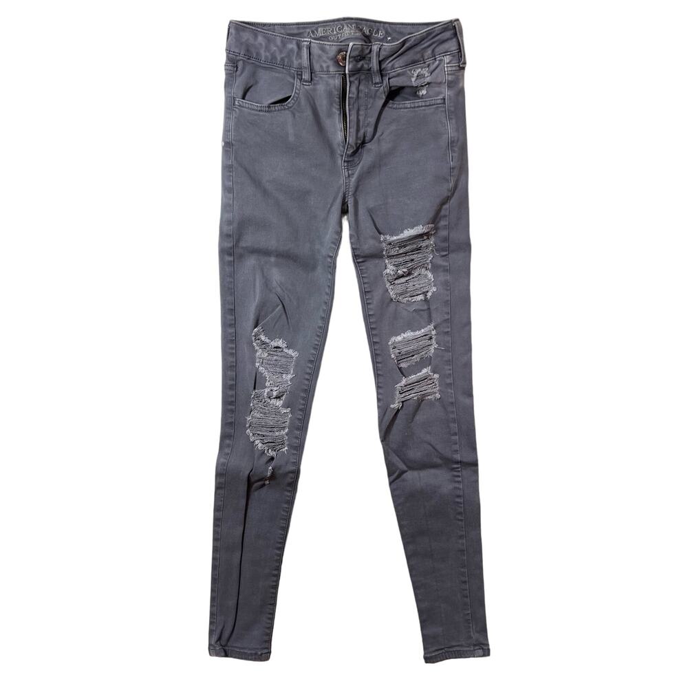 American Eagle Outfitters Hi Rise Jegging Gray Pants Distressed Bleached Size 2